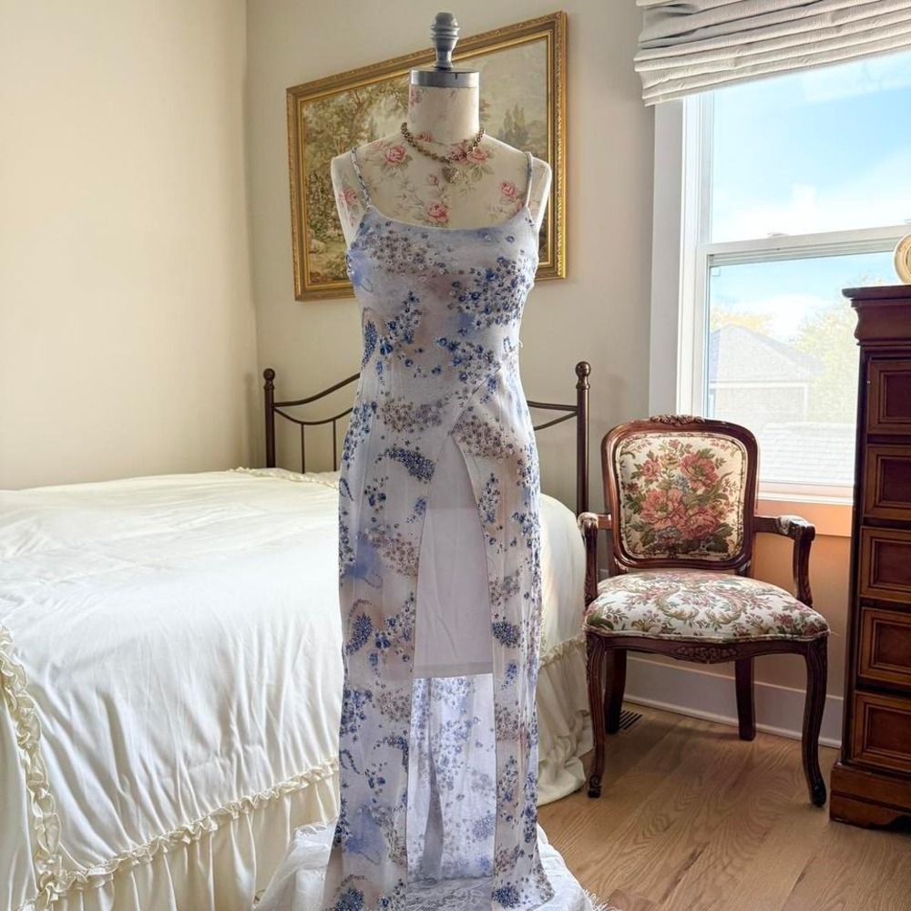 rocket candy blue floral mesh maxi dress size‎ small
